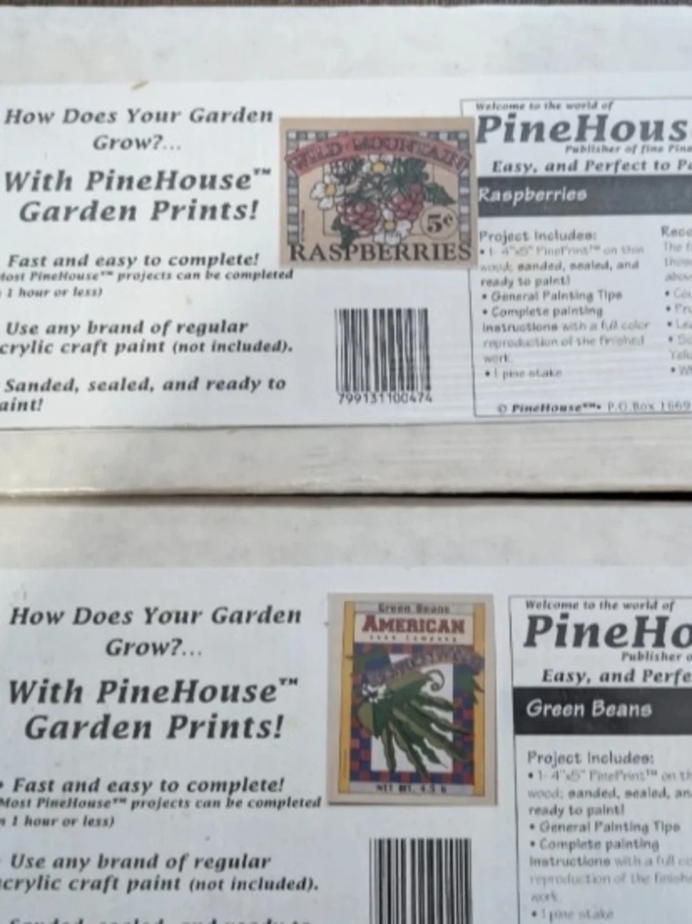 5 Vintage NOS Pinehouse DIY CRAFT Garden Stakes Green Beans Sunflower Radish